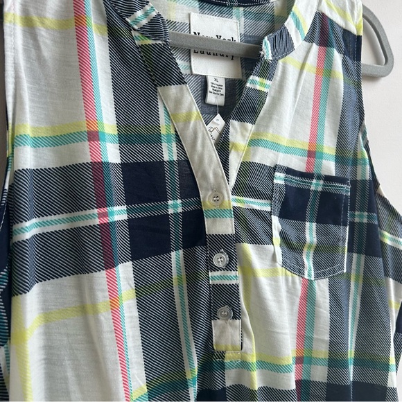 New York Laundry Sleeveless Plaid top with Ruching, Women's XL - Picture 7 of 7